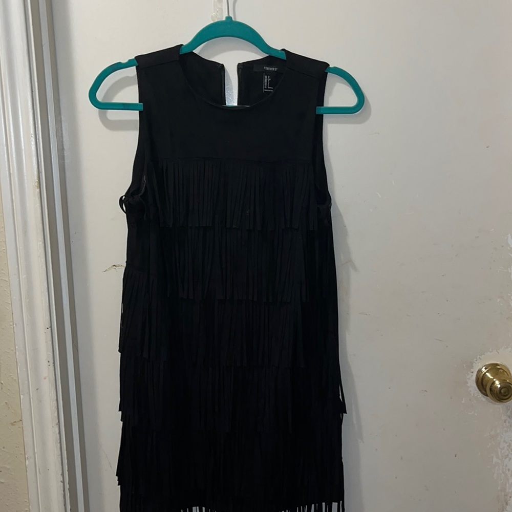 Fringe Velvet Black Dress